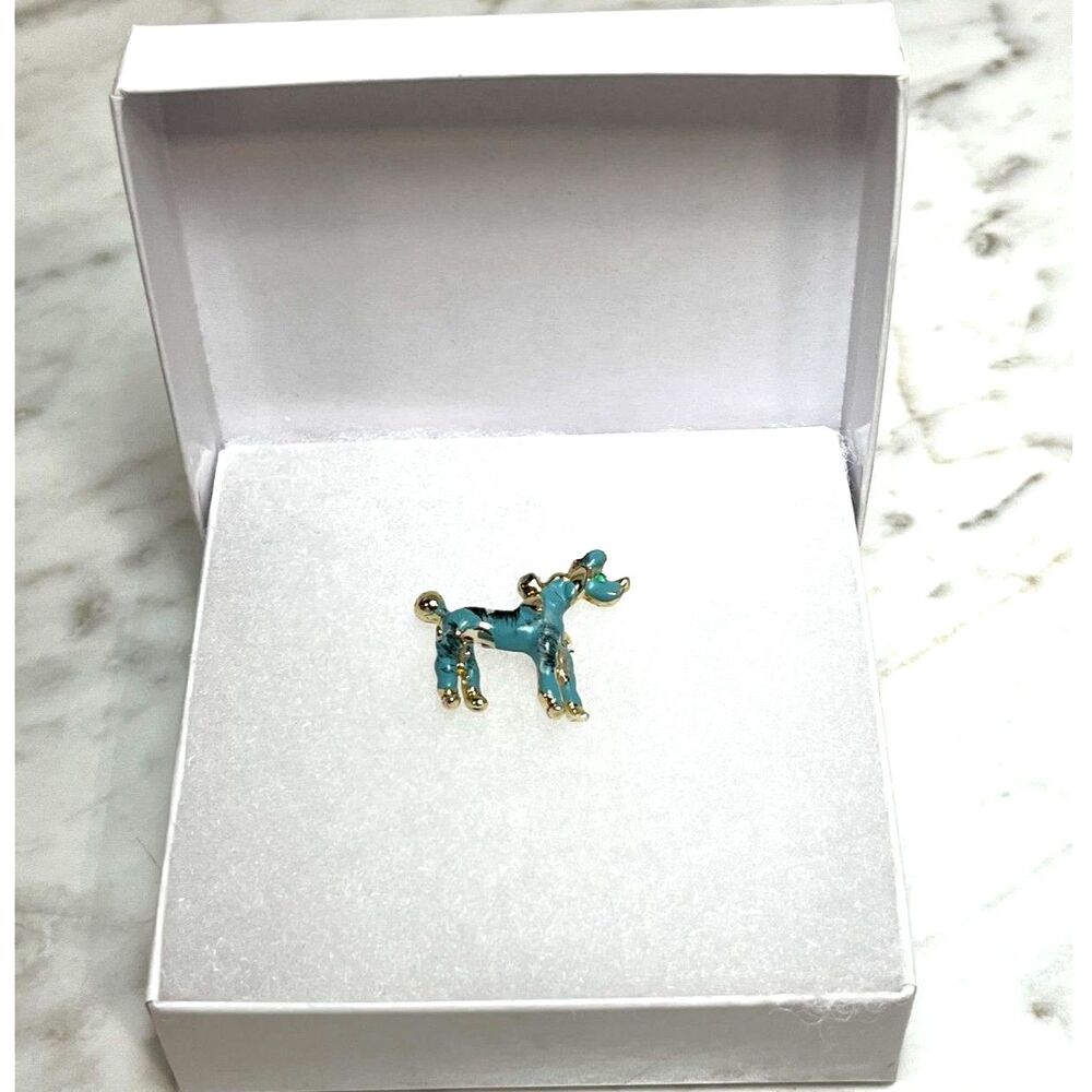 Vintage Poodle Dog Brooch Pin Turquoise and Gold Color